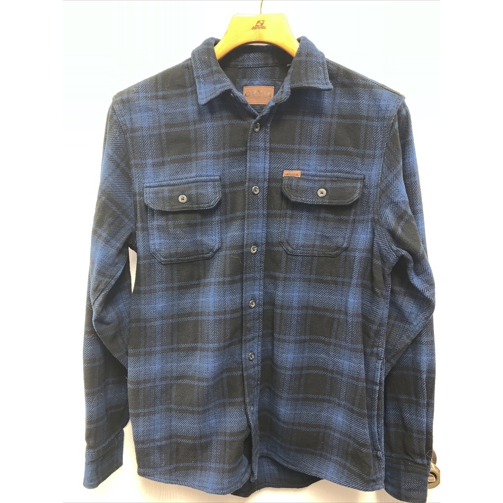 ORVIS Heavy Flannel Shirt Button Up Jacket Shacket Blue Black Plaid Mens Sz M